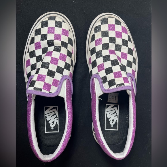 Vans Slide Ons Shoes - Sparkly Checker Purple, White, Black - Women’s Size 6 - Picture 4 of 13